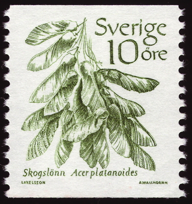 Spitz-Ahorn auf Briefmarke, Schweden, 1983 