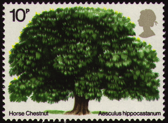 Gemeine Roßkastanie auf Briefmarke, Großbritannien, 1974 