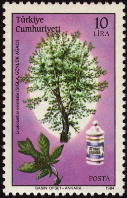 Briefmarke: Orientalischer Amberbaum, Türkei, 1984