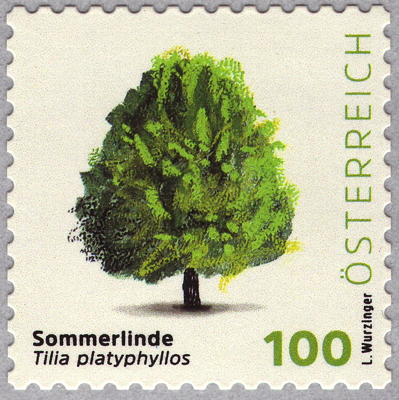 Sommer-Linde auf Briefmarke, Österreich, 2025